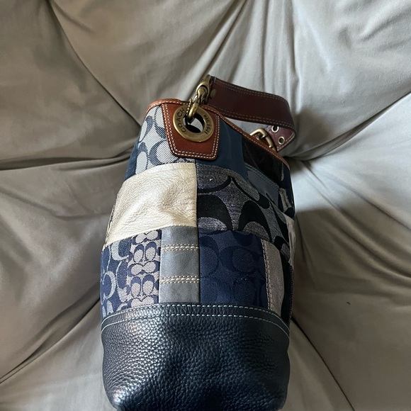 Coach Vintage Blue Denim Indigo Patchwork Shoulder Tote Style # 10003 - Picture 6 of 8